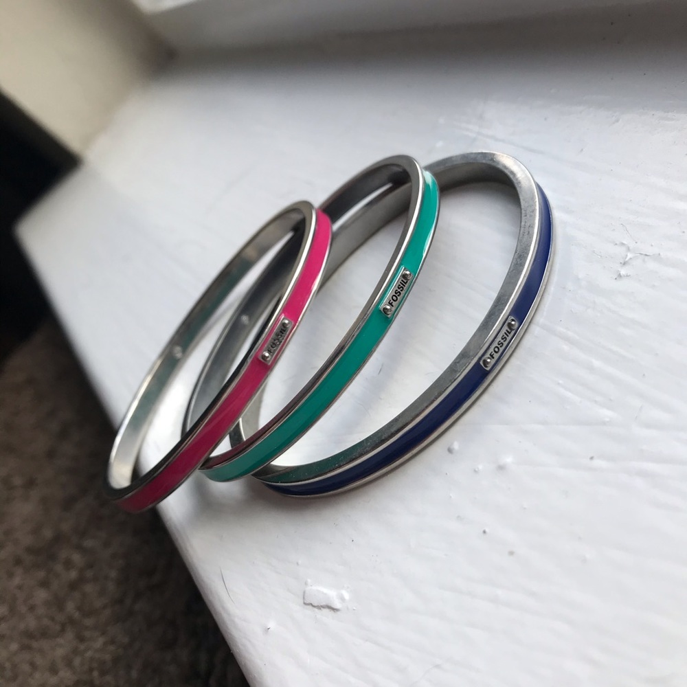 Fossil Bangle Bracelet Set Of 3 Silver & Enamel